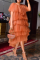 Orange Casual Solid Patchwork Flounce O Neck Cake Skirt Dresses