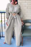 Blue Gray Fashion Casual Solid Patchwork O Neck Long Sleeve Two Pieces