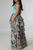 Multi-color Fashion Casual Print Patchwork Asymmetrical Regular High Waist Skirts