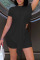 Black Fashion Casual Letter Print Split Joint Asymmetrical O Neck Short Sleeve Two Pieces
