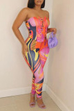 Multicolor Sexy Print Bandage Patchwork Strapless Sleeveless Two Pieces