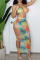 Colour Sexy Print Bandage Hollowed Out Split Joint Swimwears