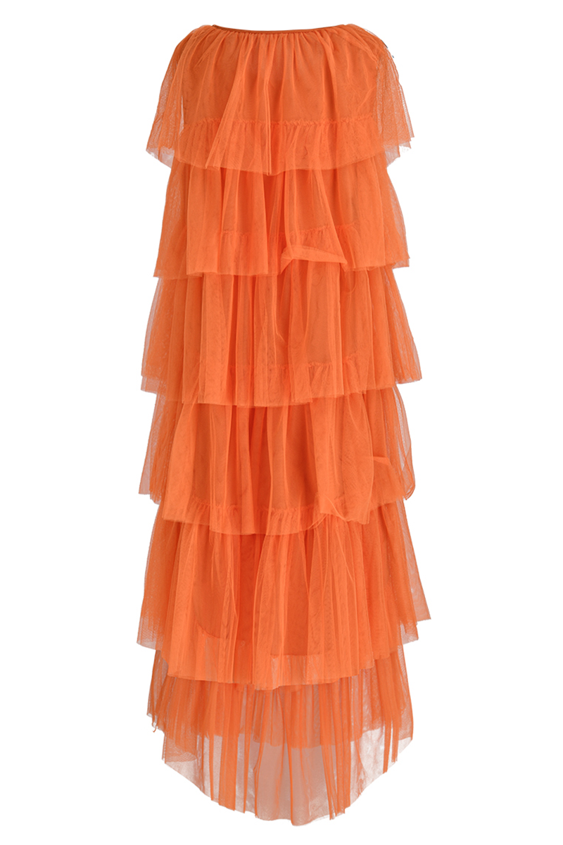 Wholesale Orange Casual Solid Patchwork Flounce O Neck Cake Skirt ...