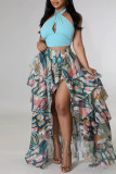 Multi-color Fashion Casual Print Patchwork Asymmetrical Regular High Waist Skirts