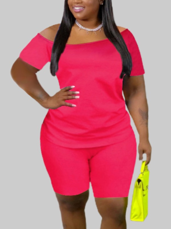 Red Fashion Sexy Solid Two Piece Suits Plus Size Two Pieces