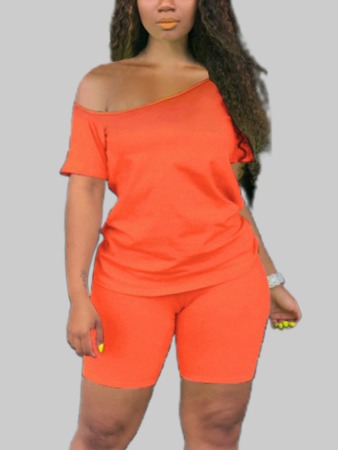 Orange Fashion Sexy Solid Two Piece Suits Plus Size Two Pieces