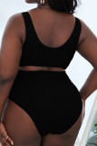 Blue Sexy Solid Hollowed Out Backless V Neck Plus Size Swimwear