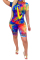Royal blue Fashion adult Street Letter Patchwork Print Hole Burn-out Two Piece Suits Straight Short Sleeve Two Pieces