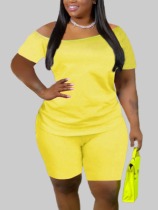 Yellow Fashion Sexy Solid Two Piece Suits Plus Size Two Pieces
