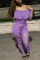 Purple Sexy Solid Ripped Split Joint Flounce Off the Shoulder Regular Jumpsuits
