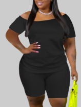 Black Fashion Sexy Solid Two Piece Suits Plus Size Two Pieces