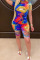 Blue Fashion adult Ma'am OL Print Hole Tie Dye Two Piece Suits pencil Short Sleeve Two Pieces