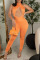 Orange Sexy Solid Hollowed Out Split Joint Backless Asymmetrical Regular Jumpsuits