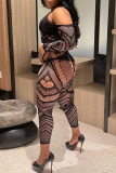 Black Sexy Solid Hollowed Out Patchwork V Neck Jumpsuits