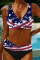 Multicolor Fashion Sexy Print Bandage Split Joint Backless Swimwears (With Paddings)