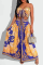 Yellow Vintage Print Patchwork Strapless Sleeveless Two Pieces