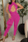 Rose Red Sexy Solid Hollowed Out Split Joint Backless Asymmetrical Regular Jumpsuits