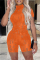 Orange Fashion Sexy Solid Ripped Hollowed Out Turtleneck Skinny Romper