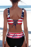 Multicolor Fashion Sexy Print Bandage Patchwork Backless Swimwears (With Paddings)