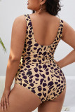Leopard Print Fashion Sexy Print Leopard Backless O Neck Plus Size Swimwear (With Paddings)