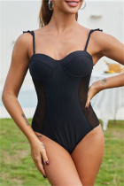Black Fashion Sexy Solid Split Joint Backless Swimwears (With Paddings)
