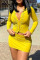 Yellow Fashion Sexy Solid Split Joint Turndown Collar Long Sleeve Two Pieces