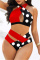 Black Red Fashion Sexy Print Hollowed Out Split Joint Backless Swimwears (With Paddings)