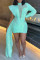 Light Blue Fashion Sexy Patchwork Sequins See-through Turtleneck Long Sleeve Dresses