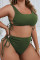 Green Sexy Solid Bandage U Neck Plus Size Swimwear (With Paddings)