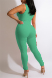 Green Fashion Sexy Casual Print Basic Half A Turtleneck Skinny Jumpsuits