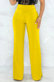 Khaki Fashion Casual Solid Basic Regular High Waist Trousers