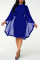 Deep Blue Fashion Casual Solid Patchwork O Neck Evening Dress