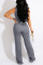 Grey Casual Solid Patchwork Zipper Oblique Collar Straight Jumpsuits