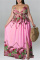 Pink Fashion Sexy Plus Size Print Backless Slit Spaghetti Strap Long Dress