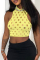 Yellow Fashion Sexy Solid Ripped Hollowed Out O Neck Tops