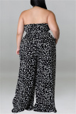 White Fashion Casual Print Patchwork Backless With Belt Strapless Plus Size Jumpsuits