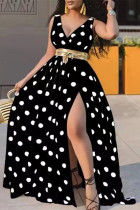 Black Fashion Sexy Print Slit V Neck Vest Dress