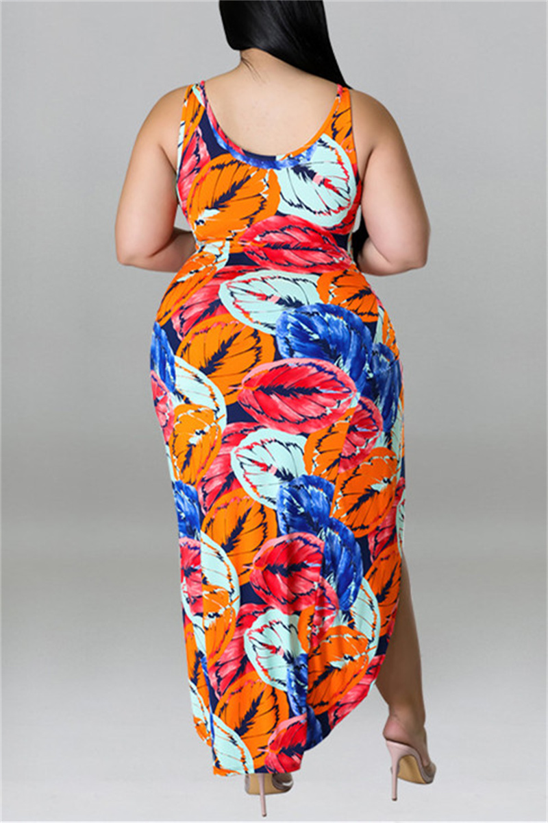 Wholesale Red Fashion Sexy Print Hollowed Out U Neck Plus Size Two