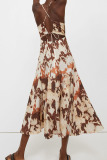 Light Brown Sexy Print Patchwork Backless Spaghetti Strap Straight Dresses