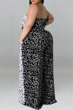 White Fashion Casual Print Patchwork Backless With Belt Strapless Plus Size Jumpsuits
