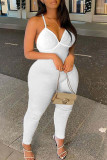 White Fashion Sexy Solid Backless Spaghetti Strap Plus Size Jumpsuits