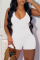 White Fashion Casual Solid Backless V Neck Skinny Romper