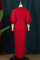 Red Fashion Casual Solid Patchwork Slit V Neck Evening Dress Dresses