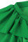 Green Elegant Solid Split Joint Fold Asymmetrical Collar A Line Dresses