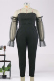 Black Fashion Sexy Patchwork Solid Backless Off the Shoulder Skinny Jumpsuits