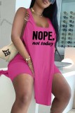 Pink Fashion Casual Letter Print Slit U Neck Sleeveless Two Pieces