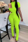 Fluorescent Green Fashion Sexy Solid Asymmetrical Turtleneck Short Sleeve Two Pieces