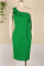 Green Elegant Solid Split Joint Flounce Fold Oblique Collar Pencil Skirt Dresses
