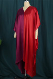 Red Fashion Casual Solid Patchwork V Neck Irregular Dress
