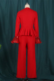 Red Fashion Casual Solid Patchwork V Neck Regular Jumpsuits
